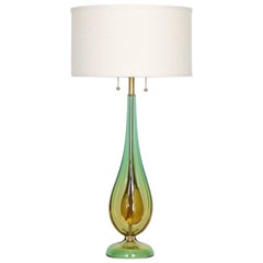 Seguso Murano Sommerso Glass Table Lamp in Green and Amber