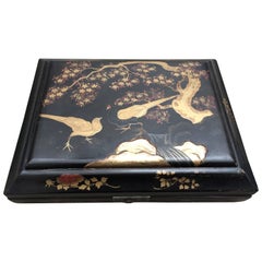 Japanese Black and Gold Lacquered Meiji Pheasant Box