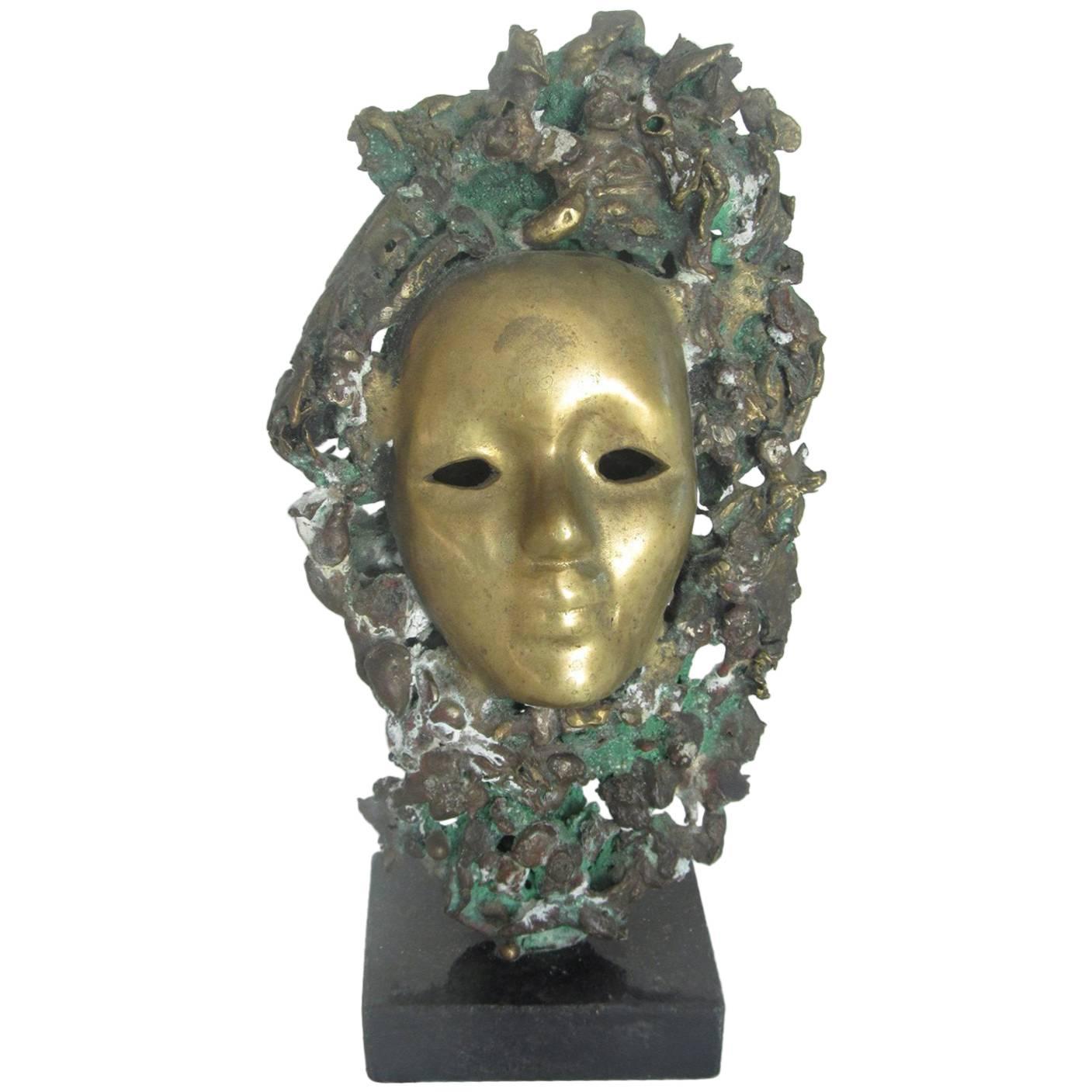 Bronze Mask Table Sculpture Signed by Tonny For Sale