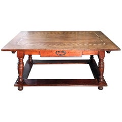 19th Century French Carved Oak and Inlaid Table