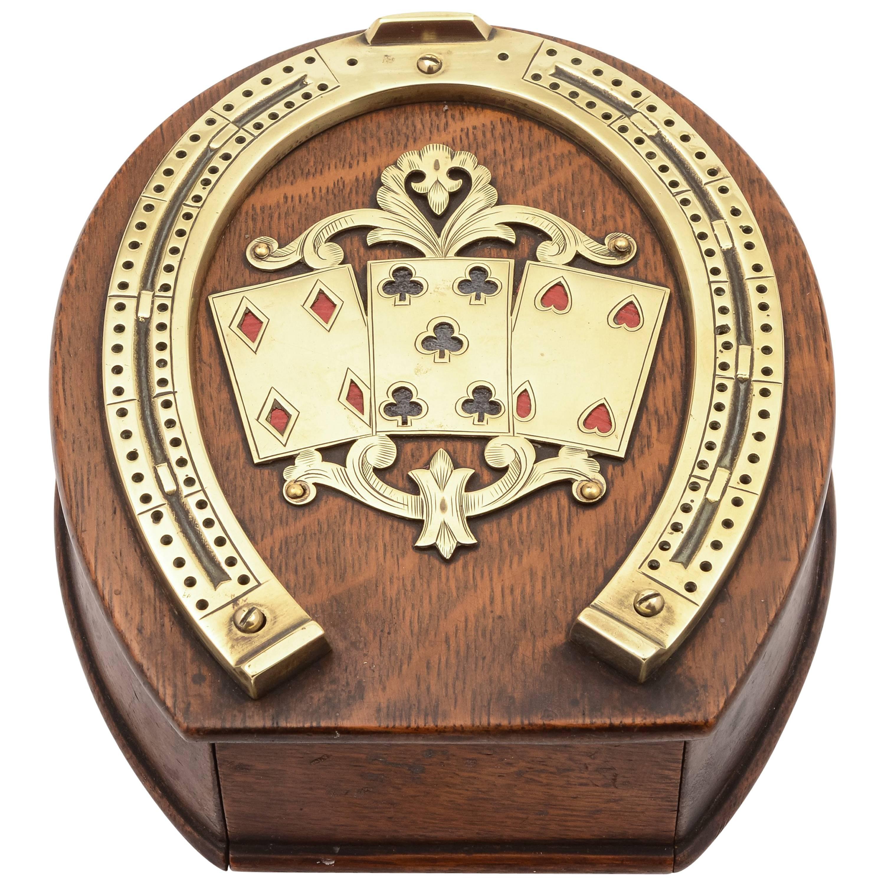 Victorian Oak and Brass Cribbage Board, circa 1890 For Sale