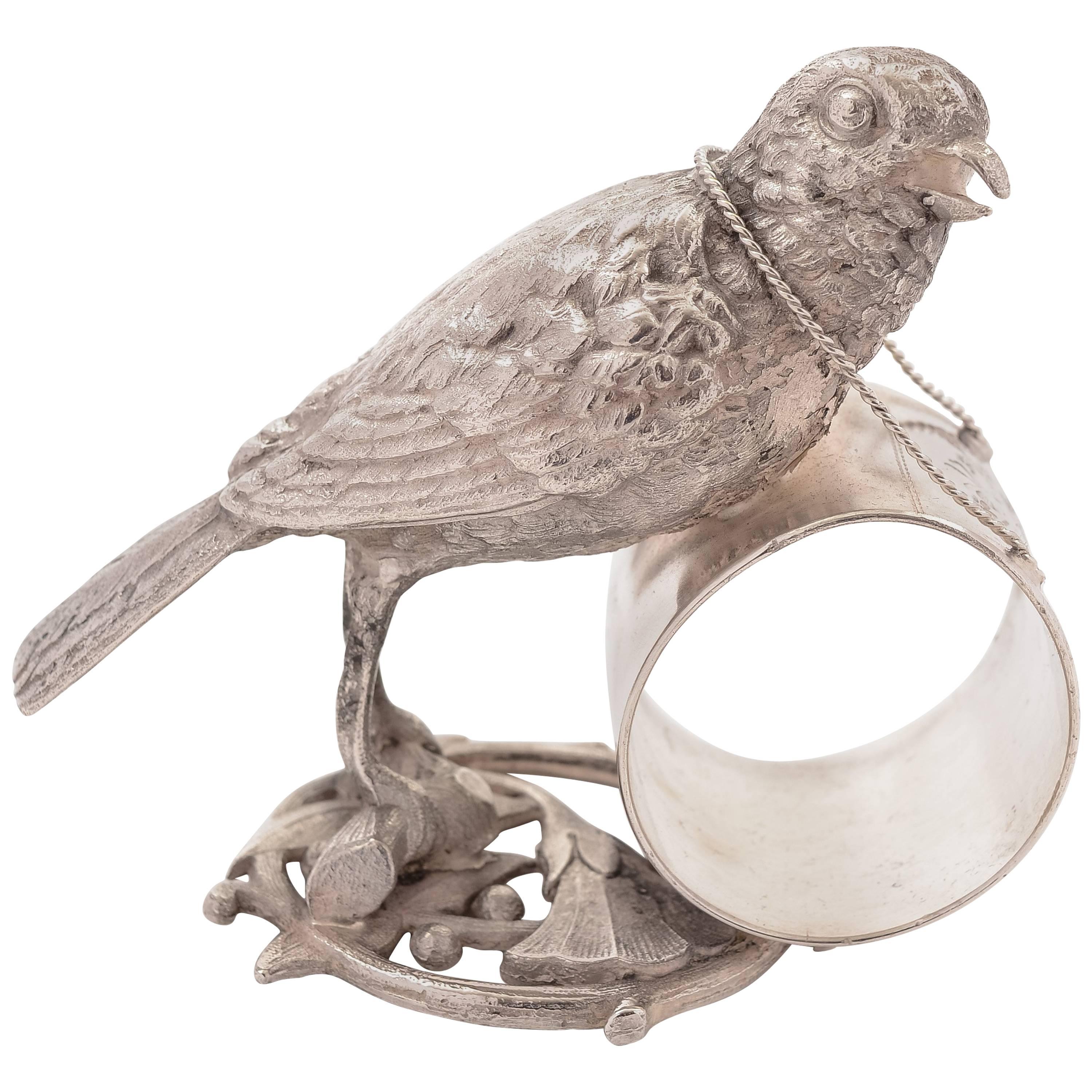 Silver Plated Novelty Bird Napkin Ring, circa 1900 For Sale