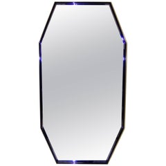 Fontana Arte Blue Glass and Brass Octagonal Mirror