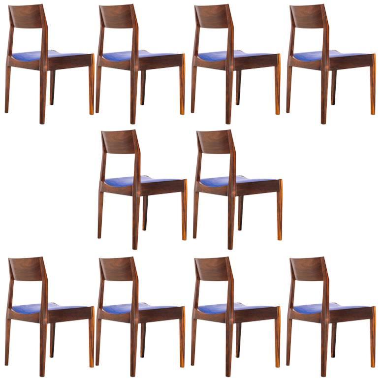1960s Set of Ten Rosewood Dining Chairs by Italo Bianchi, Brazilian Modernism
