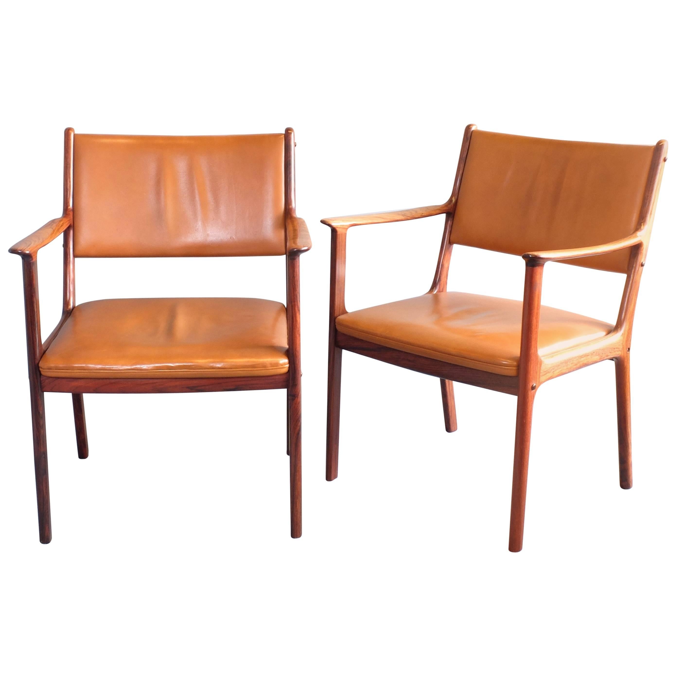 Ole Wanscher Model PJ412 for Poul Jeppesen Pair Armchairs 1960's Danish For Sale