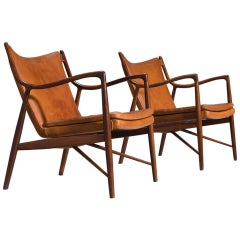 Finn Juhl for Niels Vodder Pair of NV45 in Original Cognac Leather