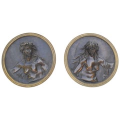 Clodion, Two Circular Relief Bronze Plaques of Nymphs