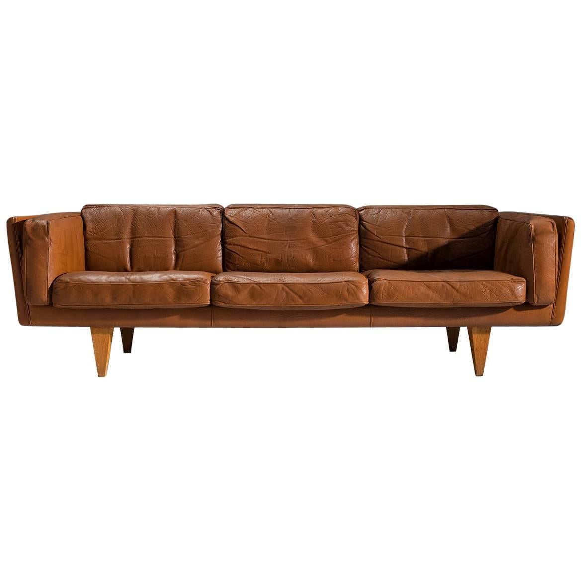 Illum Wikkelsø Restored Three-Seat Sofa in Cognac Leather