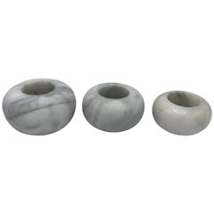 1960s Italian Modern White Marble Votive Candleholders, Set of Three