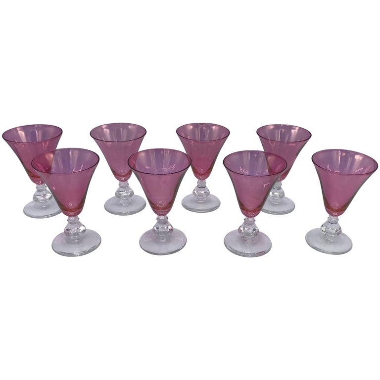 1960s Italian Pink Murano Glass Stemmed Cocktail Glasses, Set of Eight at 1stDibs