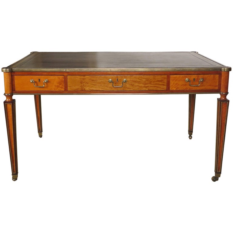 Fine English III Satinwood and Mahogany Inlaid Partner's Writing Desk For Sale at 1stdibs