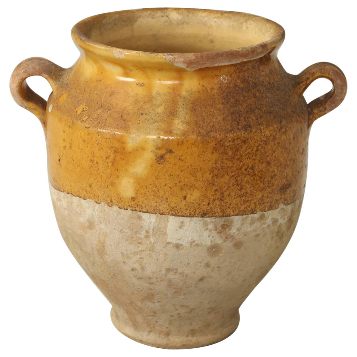 Antique French Confit Pot en Provence typique avec une glaçure jaune moutarde