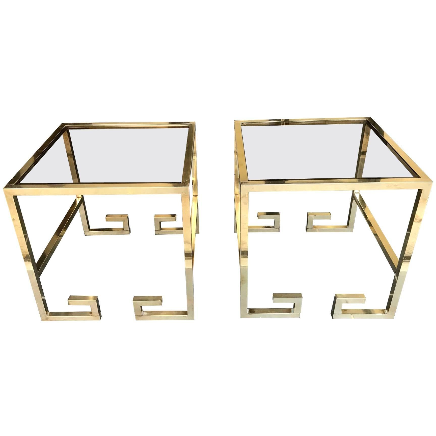 Pair of Brass Greek Key Design Side Tables