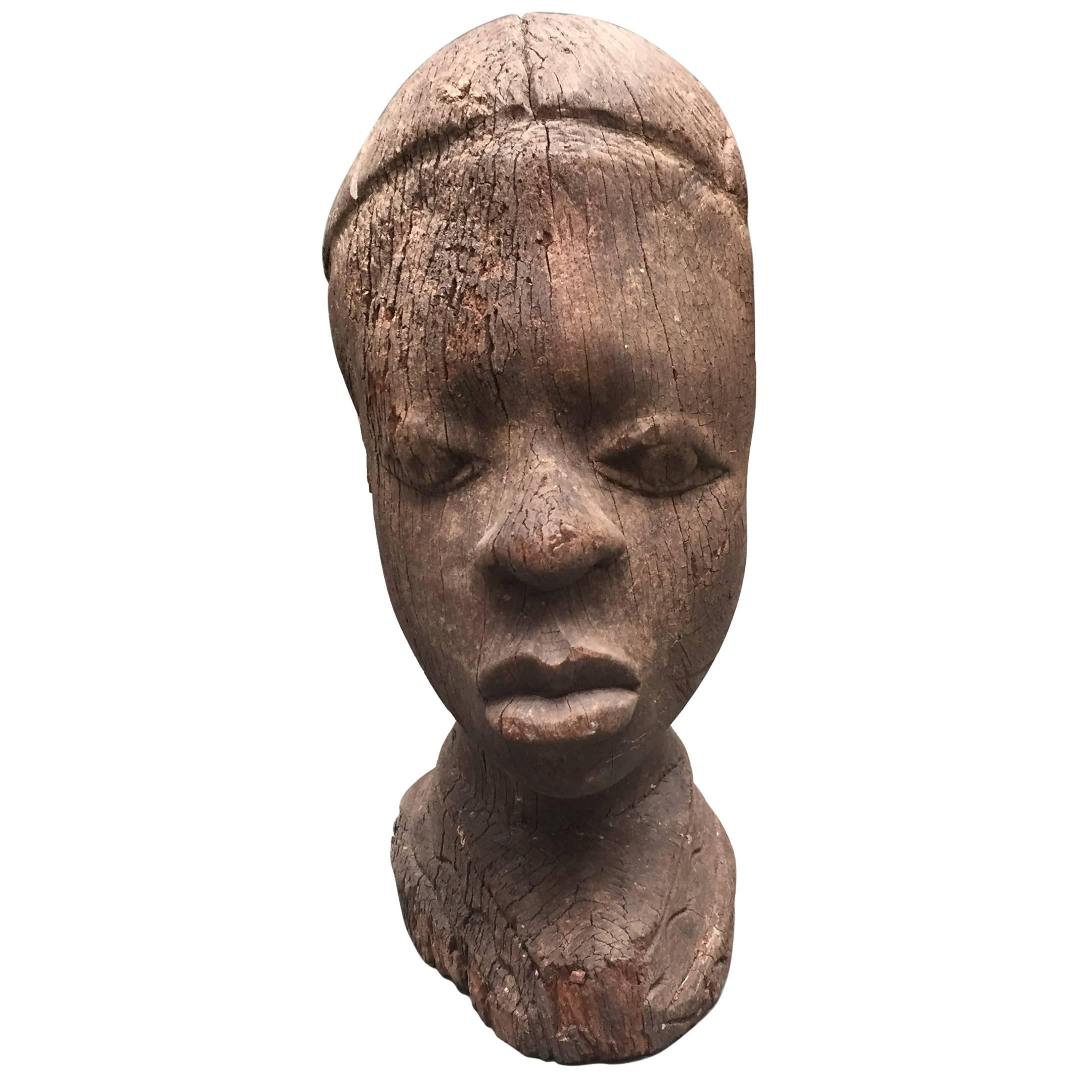 Carved Wood African Bust For Sale