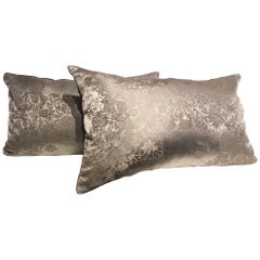 Seidenkissen Jacquard Floral Muster Farbe Silber Grau