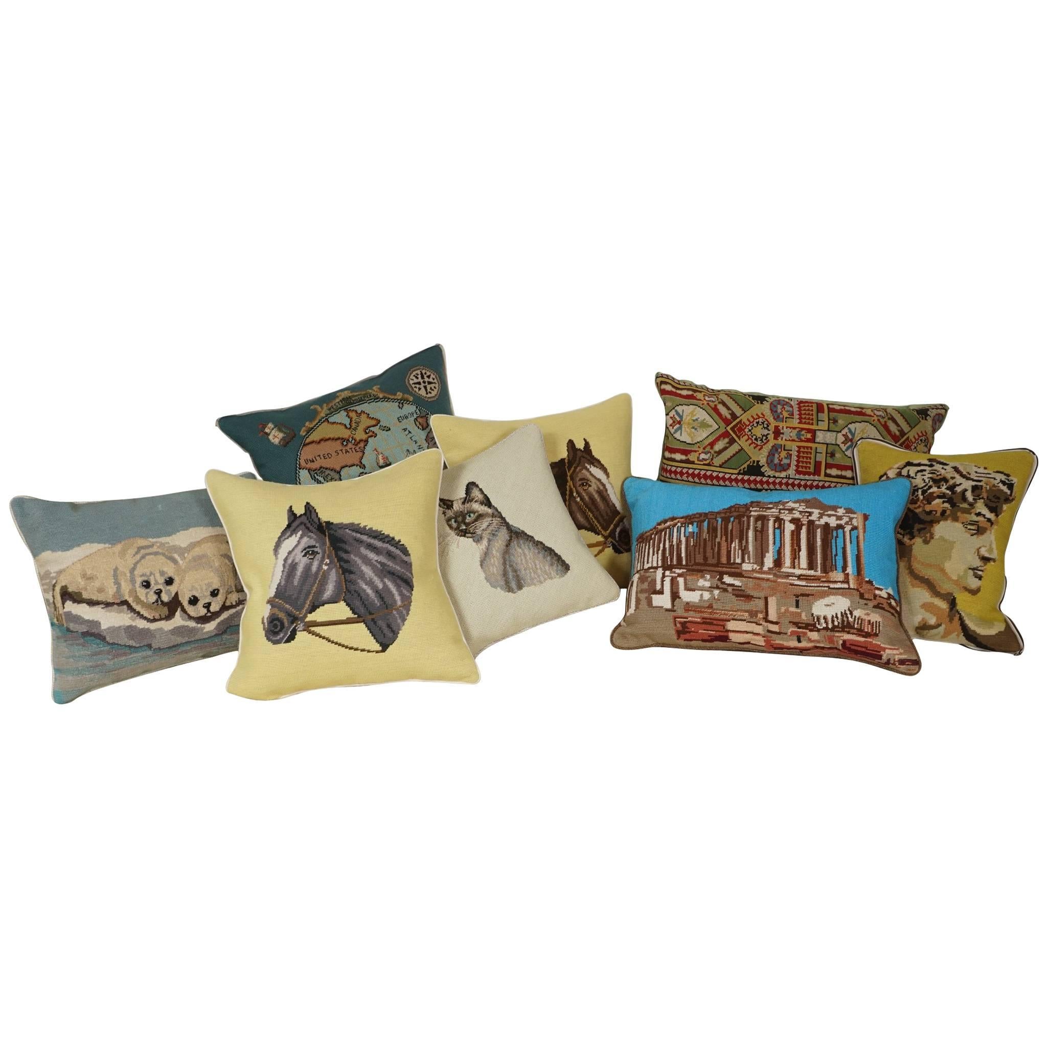 Assortment of Vintage Needlepoint Pillows For Sale