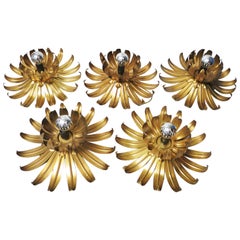 Set of Metal Gilt Flower Wall Lamps, 1970