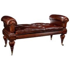 Rare William iv Mahogany and Leather Window Seat After John Taylor
