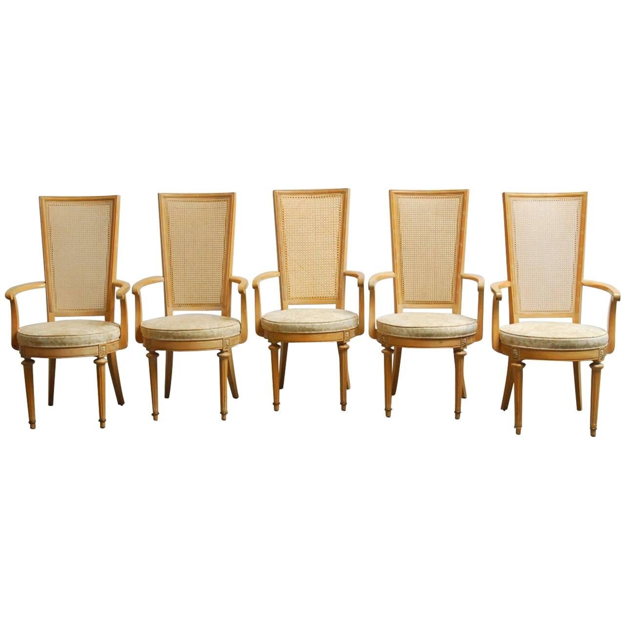 Set of Five Louis XVI Style Caned Armchairs
