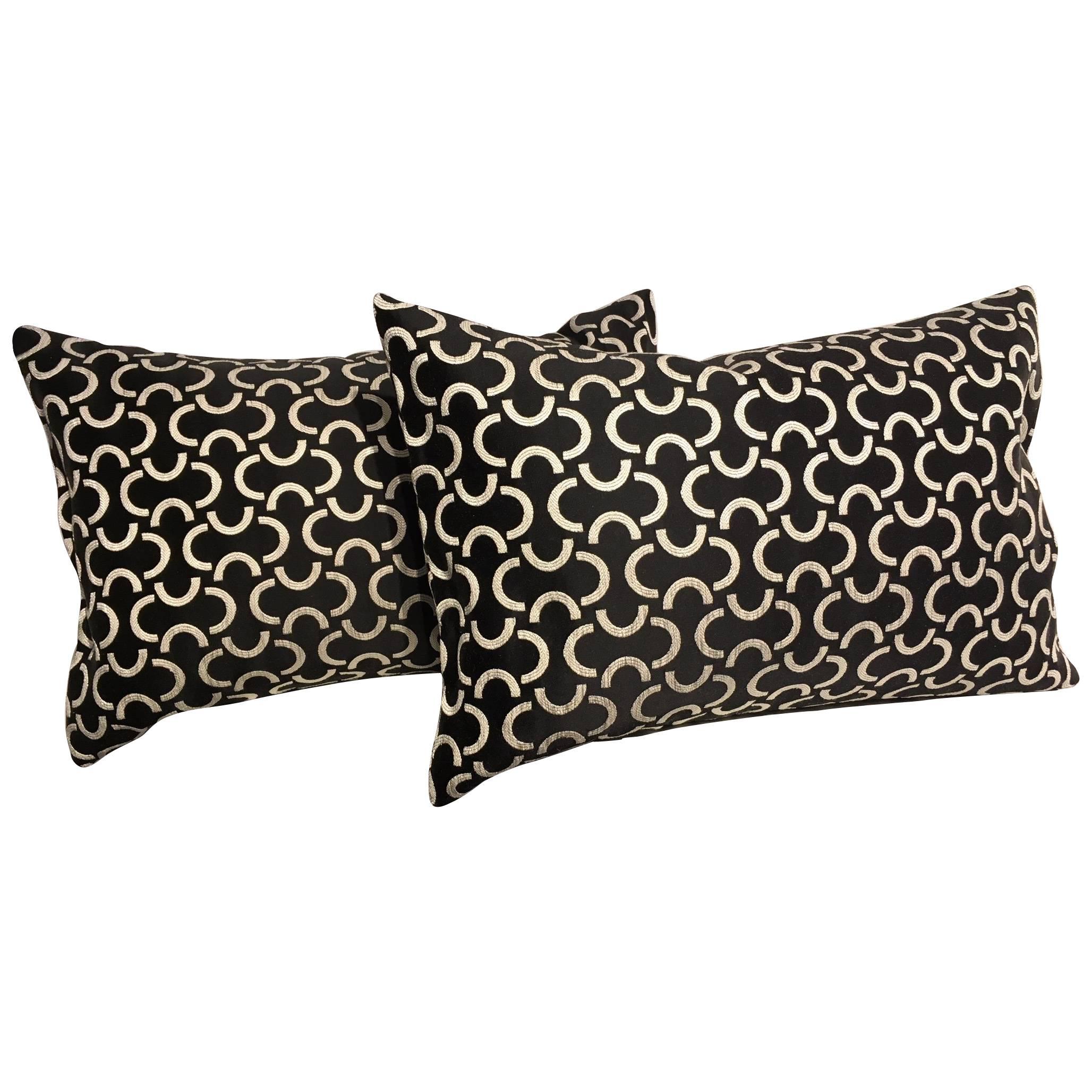 Cushions Silk and Cotton Jacquard Abstract Pattern Colour Black and Ivory