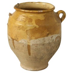 Antique French Pottery Confit Pot or Confit Jar Missing on Handle Great Colour