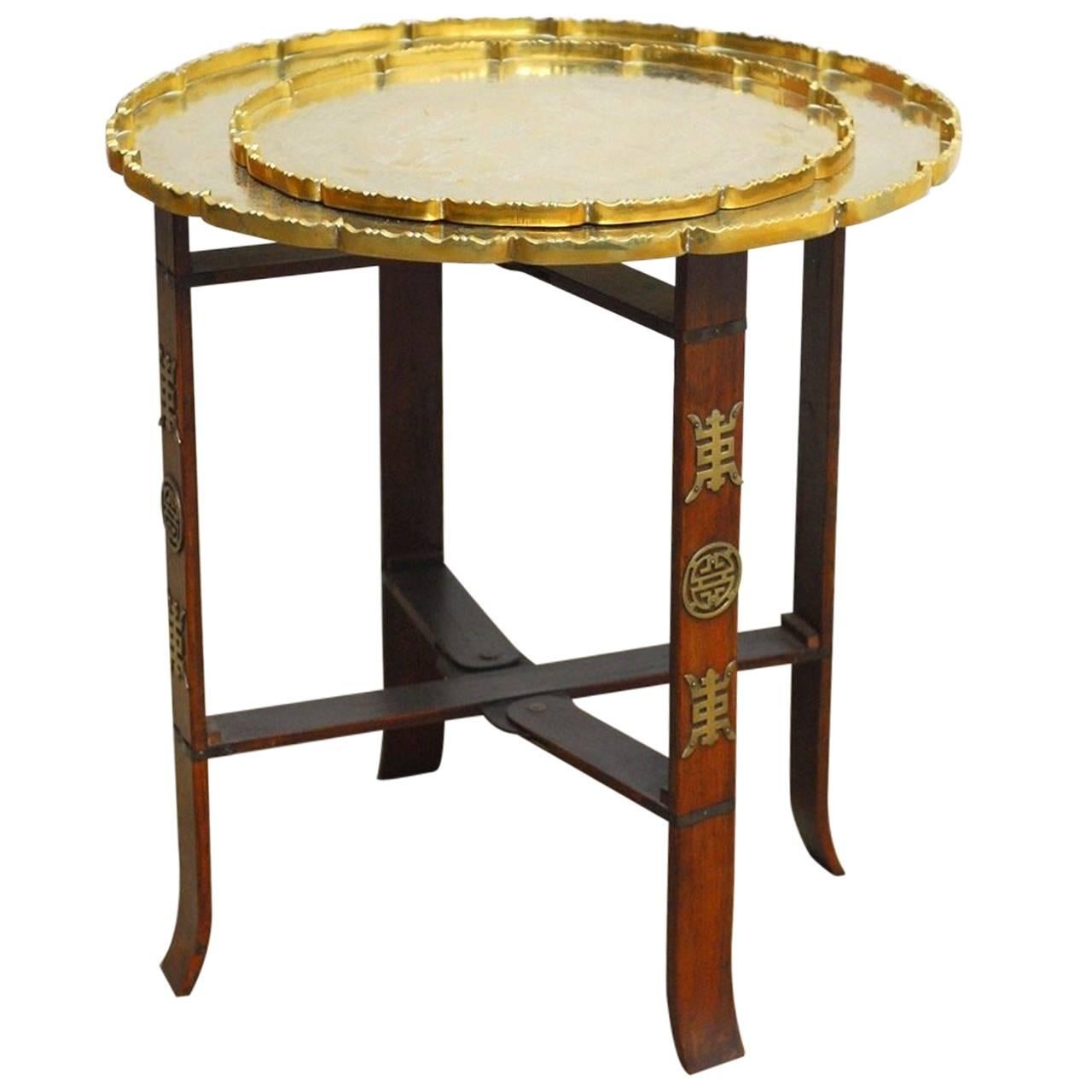 Asian Folding Brass Tea Tray Table or Drinks Table 