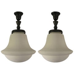 Large Rare Jugendstil Frosted Glass Pendant Lamp Peter Behrens Style