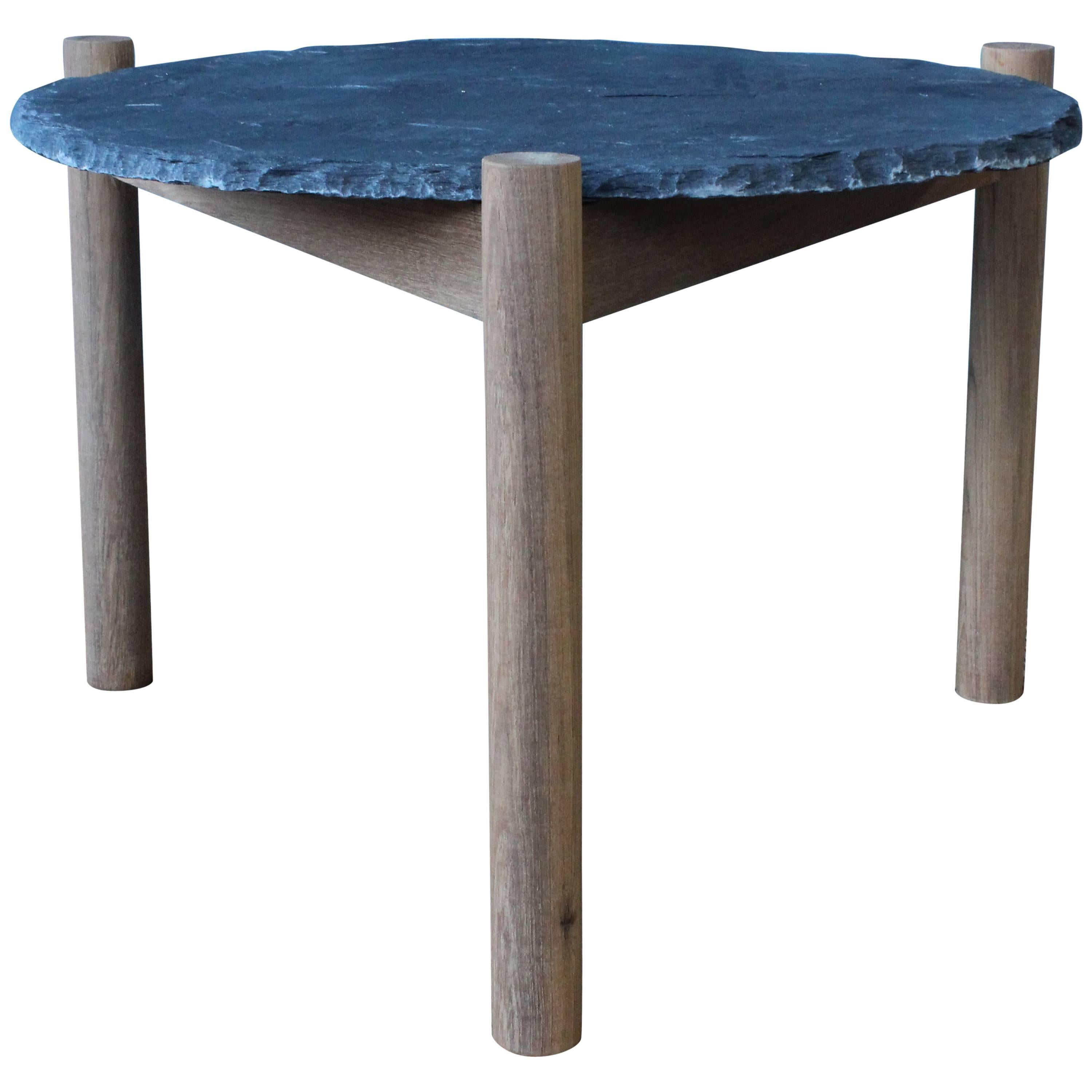 Slate Top Table with Teak Base, in the Style of Pierre Jeanneret