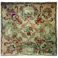  Hooked Rug Room Size with King Charles Spaniels Playing Circa 1860