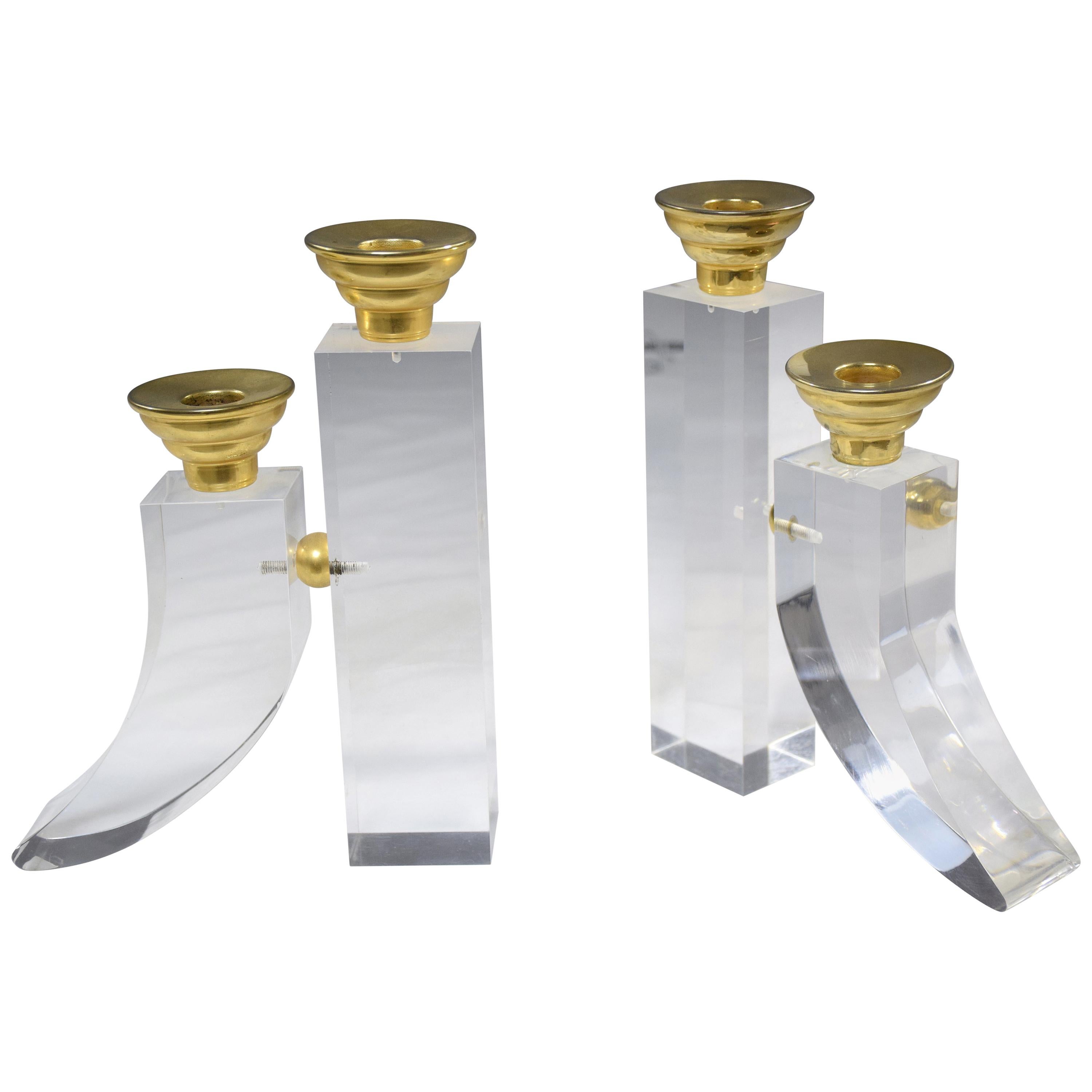 French Pair of Vintage Plexiglass Candlesticks or Bookends, 1970s