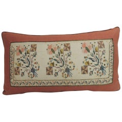 19th Century Turkish Embroidered Linen and Silk Decorative Lumbar Pillow