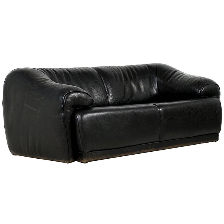 Rare 1970s Organic Buffalo Leather Lounge Sofa Two-Seat in High Quality