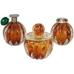 Italian Murano Sommerso Glass Vanity Boxe and Accessories by Seguso, 1940s