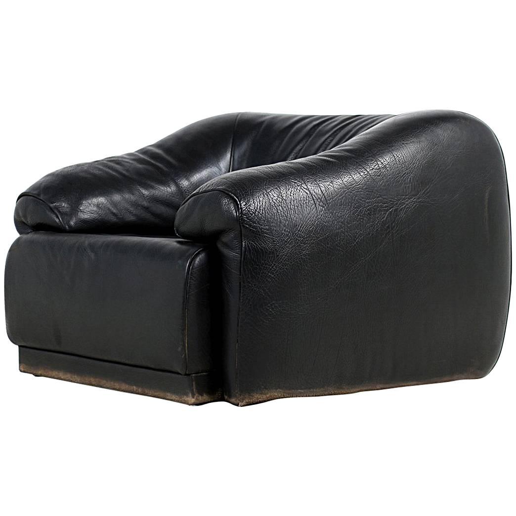 Rare 1970s Organic Buffalo Leather Lounge Chair in High Quality, Black