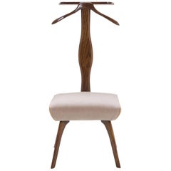 Retro Italian Valet Chair in Walnut, Mohair and Italian Leather Piping