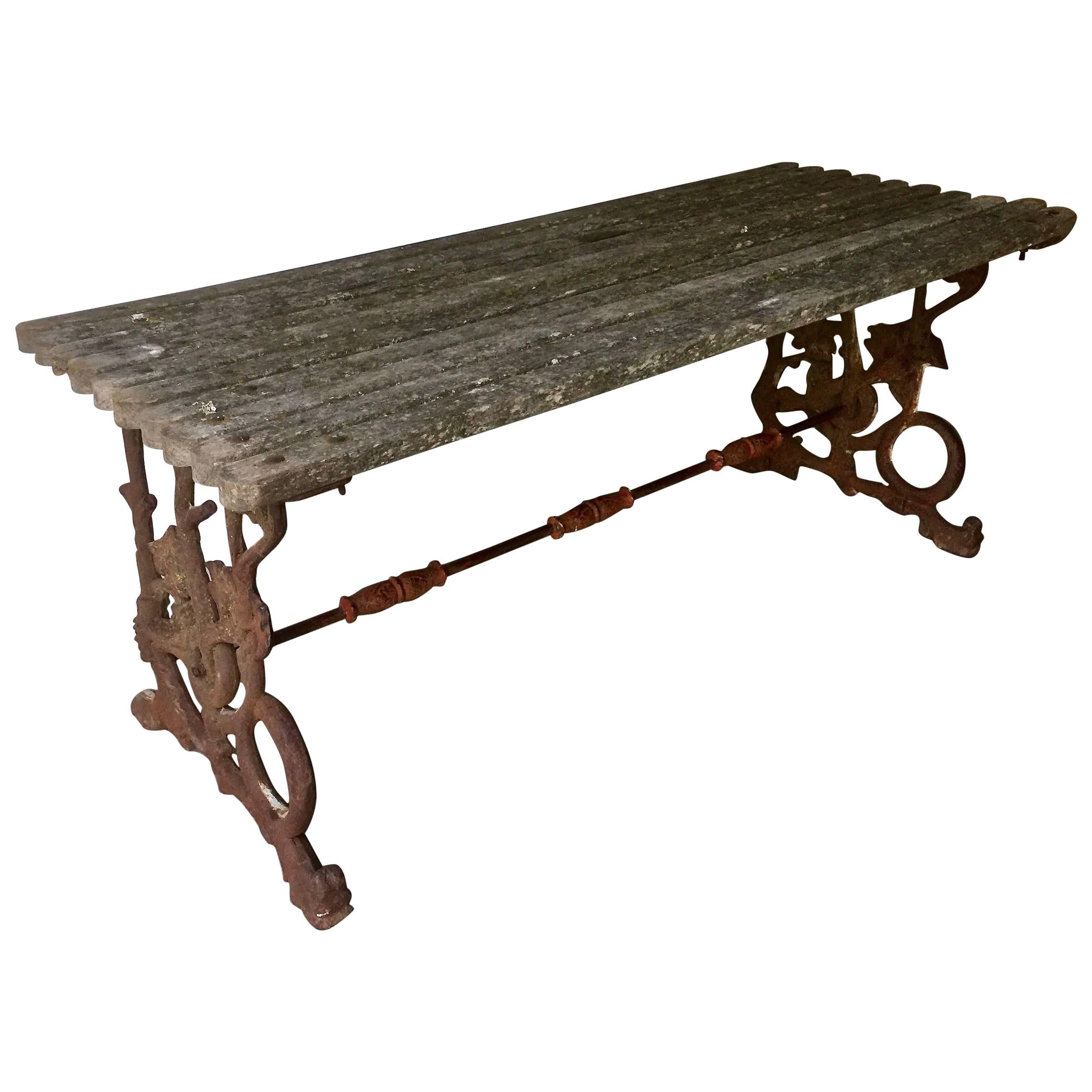 Iron Garden Table with Original Wooden Top For Sale