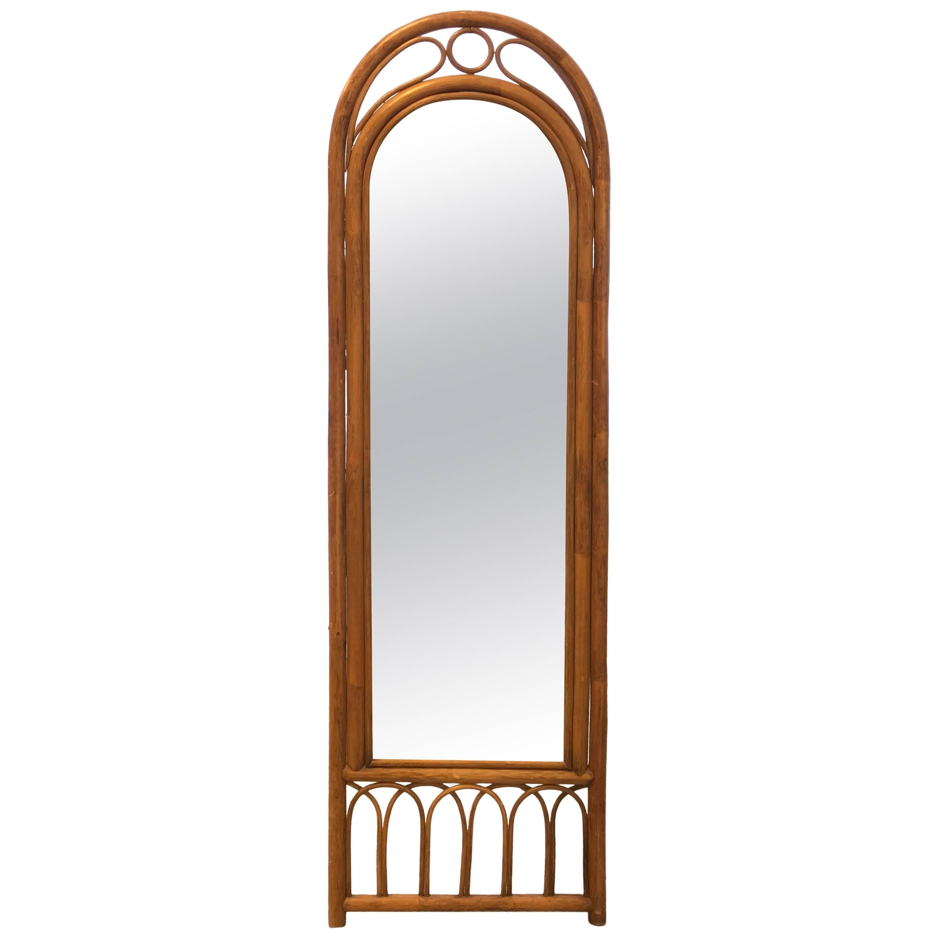 1970s Bamboo and Rattan Floor Mirror