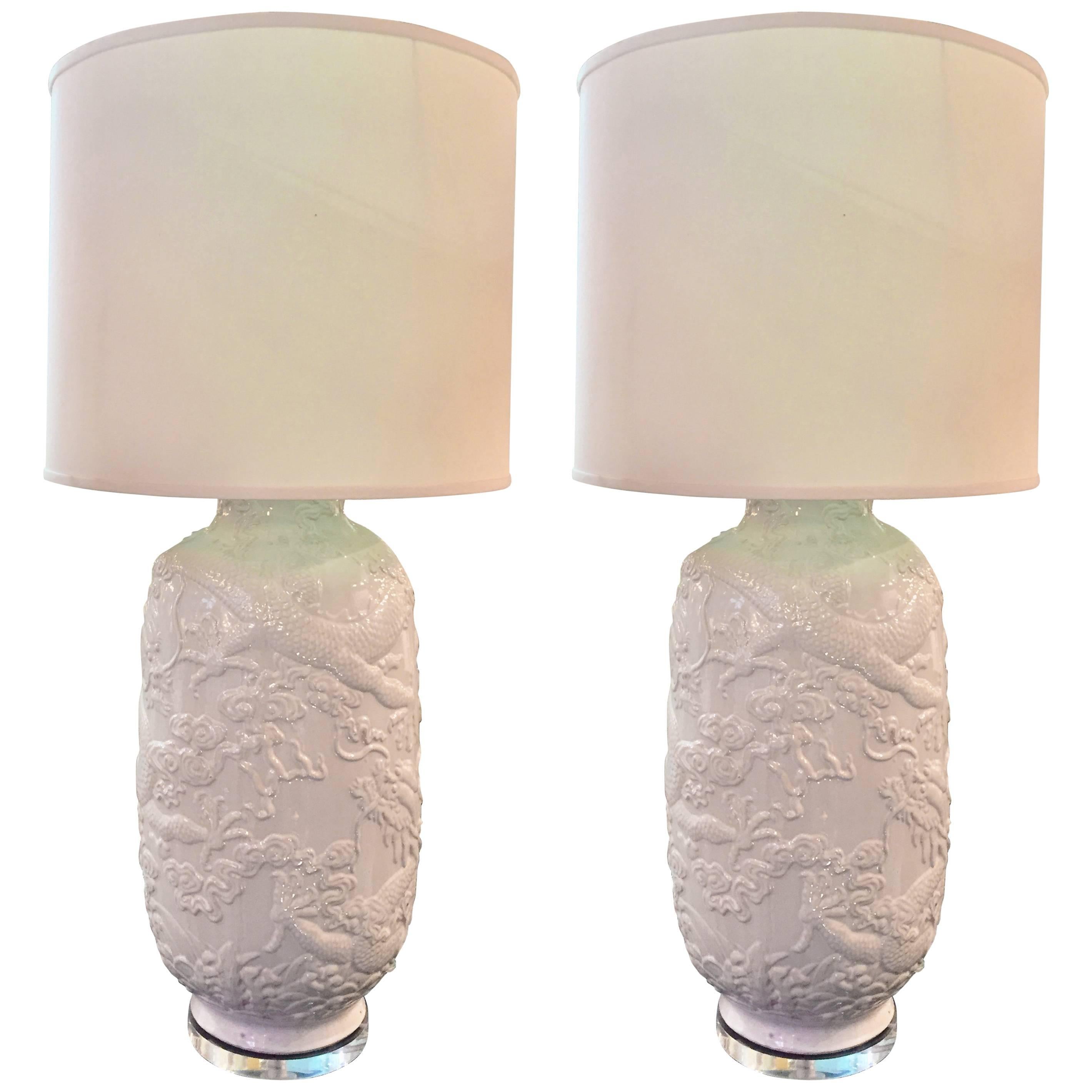 Pair of Asian White Ceramic Lamps