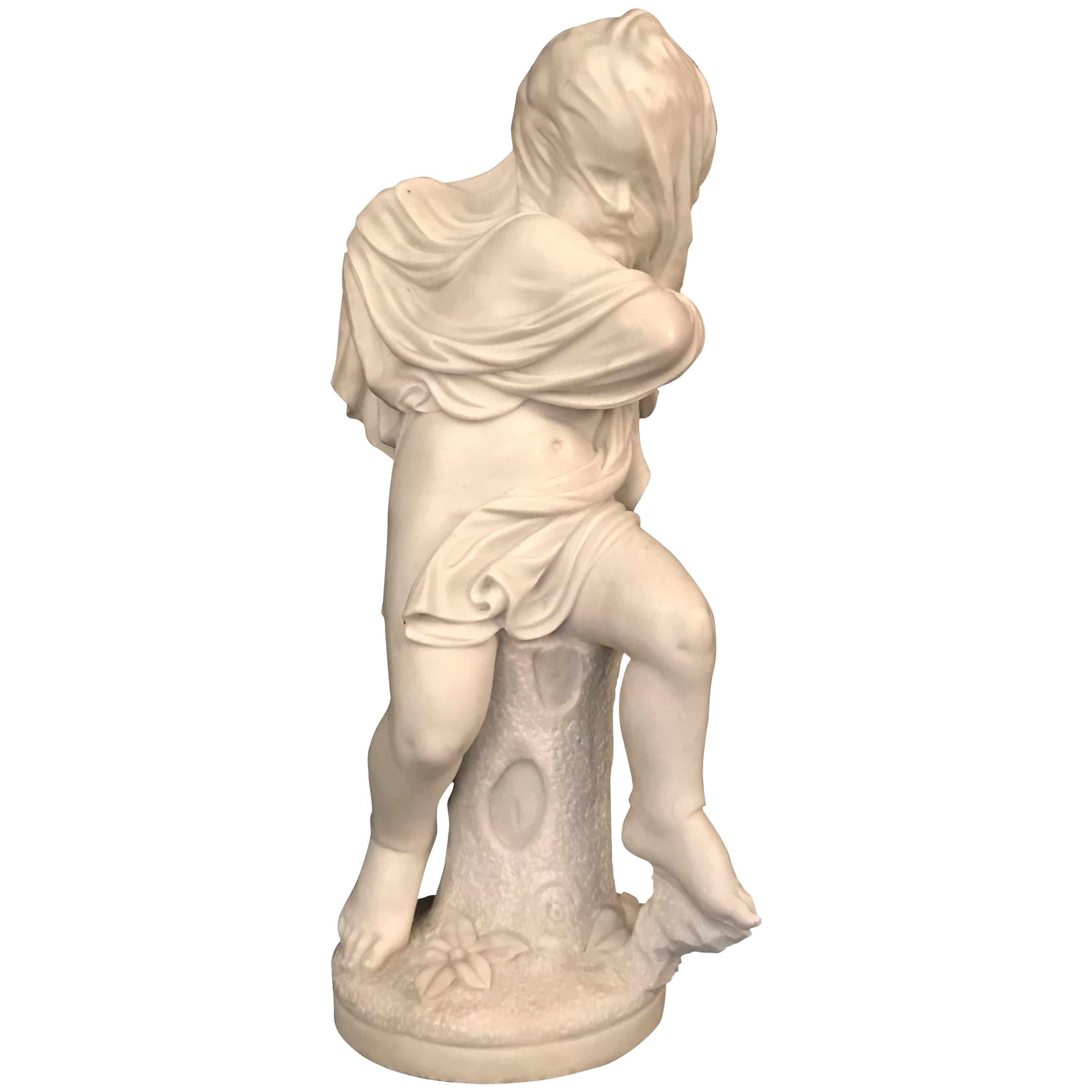 "Amor Secreto" 19th Century Carrara Marble Sculpture Signed Antonio Rossetti