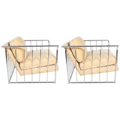 Pair of Milo Baughman Style Chrome Cube Lounge Chairs