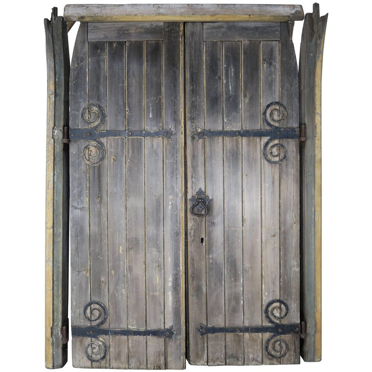 Vintage Industrial Double  Door  Set with Chicken Wire Glass  