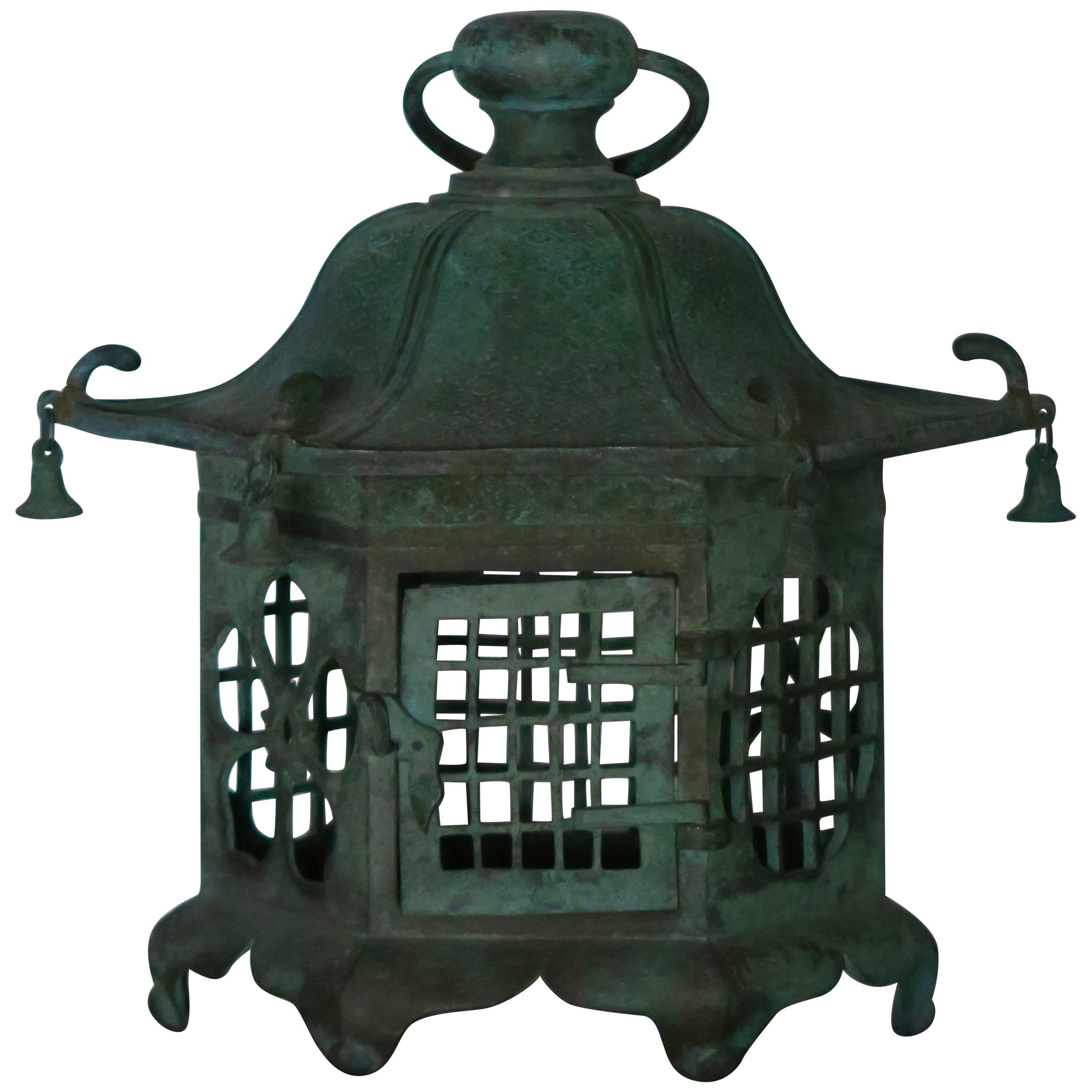 Japanese Verdigris Bronze Pagoda Lantern