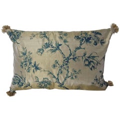 Mid-20th Century Continental Blue Floral Bronze Silk Pillow