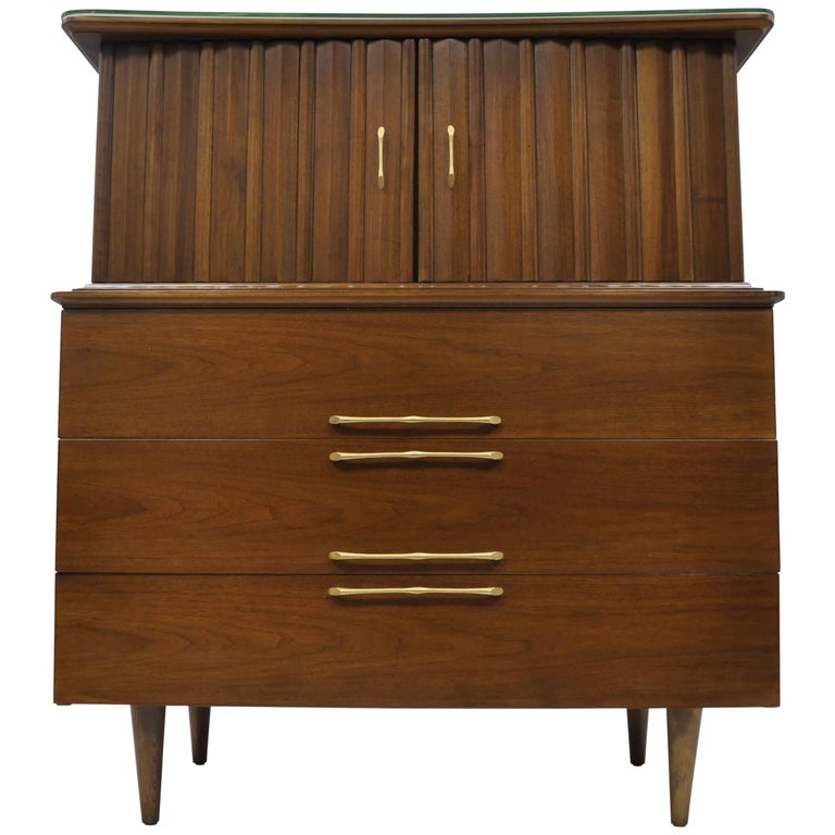 Mid Century Modern Danish Walnut Curved Top Gentleman Tall Chest