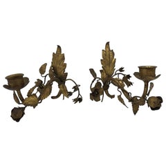 Gilt Italian Florentine Wall Sconces, Pair