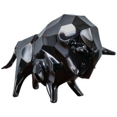 Black Glass Bull Sculpture