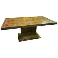 Burl Elm Wood Dinning Table with Brass Frame