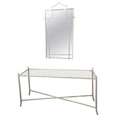 Faux Bamboo Metal Console Table and Pagoda Mirror Chinese Chippendale 