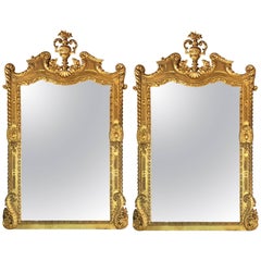 Monumental Pair of Finely Carved Italian Console Mirrors with Finials