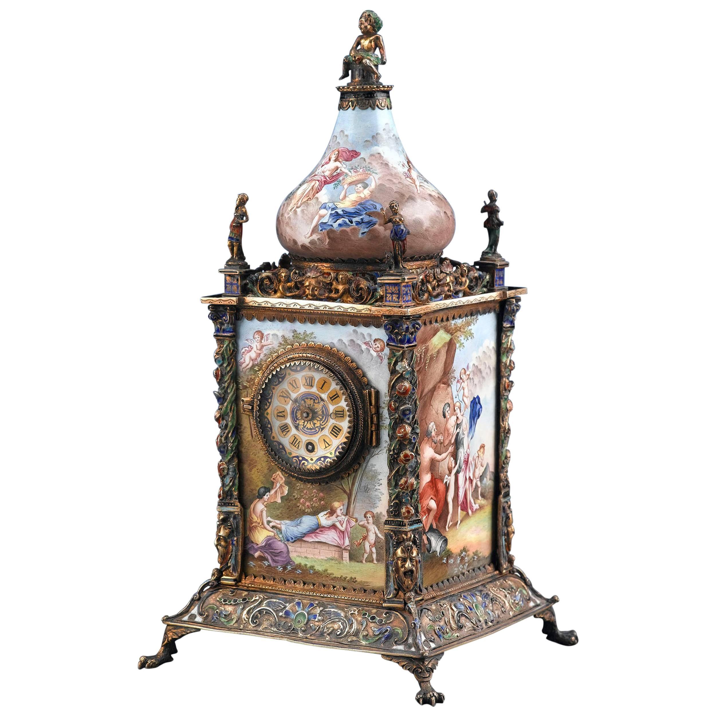 Viennese Enamel Mantel Clock 